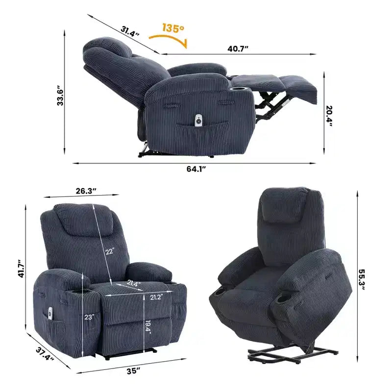 Electric Power Lift Recliner Chair for Elderly with Massage and Heat, Power Lift Reclining Sofa for Living Room, High-Density Rebound Sponge