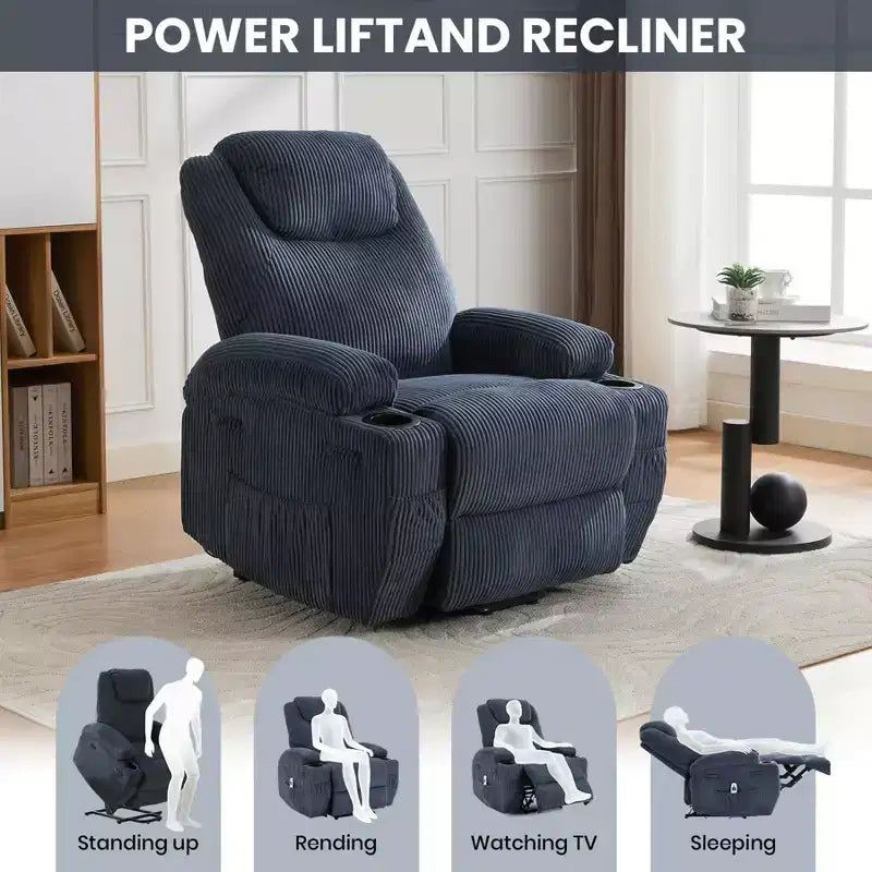 Electric Power Lift Recliner Chair for Elderly with Massage and Heat, Power Lift Reclining Sofa for Living Room, High-Density Rebound Sponge