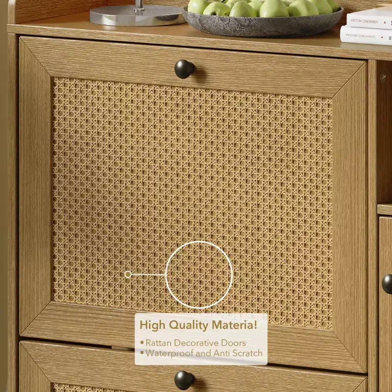 Freestanding Entryway Shoe Cabinet with 3 Flip Drawers, Rattan Hidden Shoe Organizer Cabinet with Adjustable Shelves for Entryway