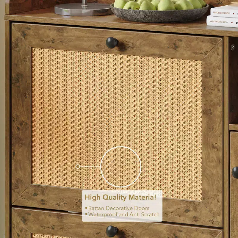 Freestanding Entryway Shoe Cabinet with 3 Flip Drawers, Rattan Hidden Shoe Organizer Cabinet with Adjustable Shelves for Entryway
