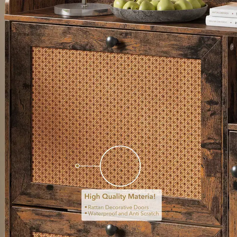 Freestanding Entryway Shoe Cabinet with 3 Flip Drawers, Rattan Hidden Shoe Organizer Cabinet with Adjustable Shelves for Entryway