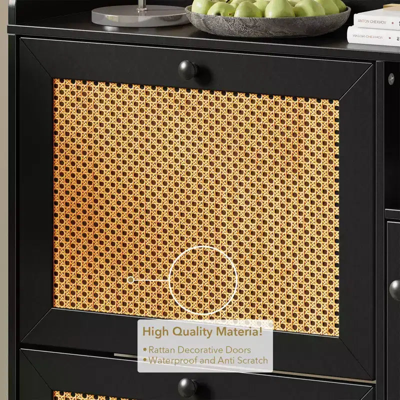 Freestanding Entryway Shoe Cabinet with 3 Flip Drawers, Rattan Hidden Shoe Organizer Cabinet with Adjustable Shelves for Entryway