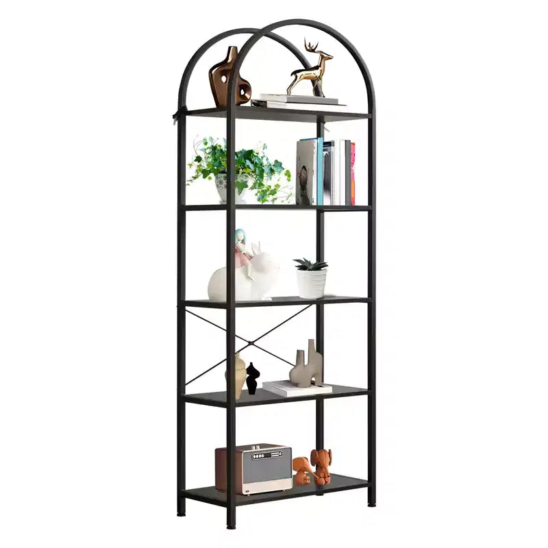 Arched Bookshelf, Freestanding Open Bookcase with Metal Frame, Industrial Corner Display Storage Shelf for Bedroom Living Room Office