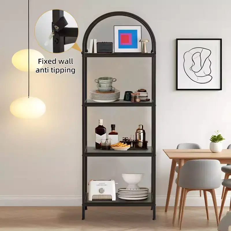 Arched Bookshelf, Freestanding Open Bookcase with Metal Frame, Industrial Corner Display Storage Shelf for Bedroom Living Room Office