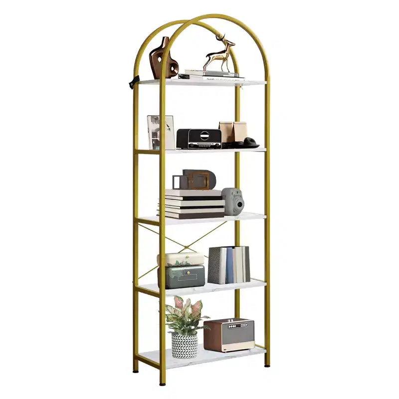Arched Bookshelf, Freestanding Open Bookcase with Metal Frame, Industrial Corner Display Storage Shelf for Bedroom Living Room Office