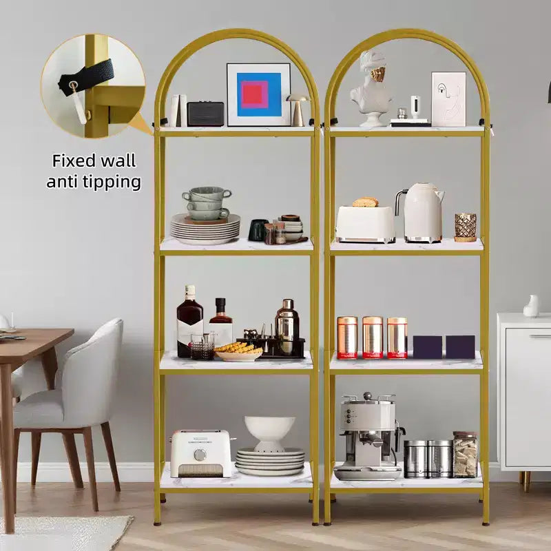 Arched Bookshelf, Freestanding Open Bookcase with Metal Frame, Industrial Corner Display Storage Shelf for Bedroom Living Room Office