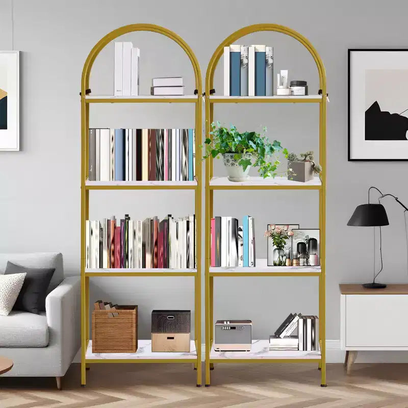 Arched Bookshelf, Freestanding Open Bookcase with Metal Frame, Industrial Corner Display Storage Shelf for Bedroom Living Room Office