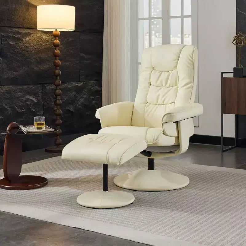 360 Swivel Recliner Massage Lounge Chair Accent Chair with Footstool, 5-Point Vibration, Seat Heating & Adjustable Backrest - ModernLuxe