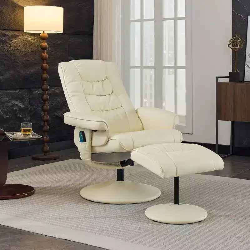 360 Swivel Recliner Massage Lounge Chair Accent Chair with Footstool, 5-Point Vibration, Seat Heating & Adjustable Backrest - ModernLuxe