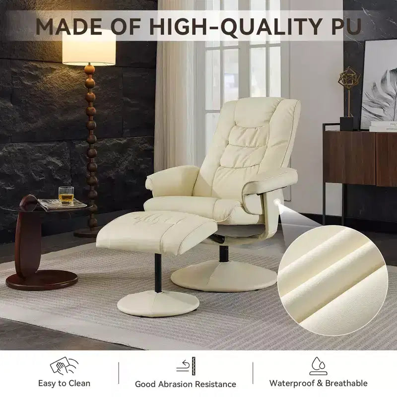 360 Swivel Recliner Massage Lounge Chair Accent Chair with Footstool, 5-Point Vibration, Seat Heating & Adjustable Backrest - ModernLuxe