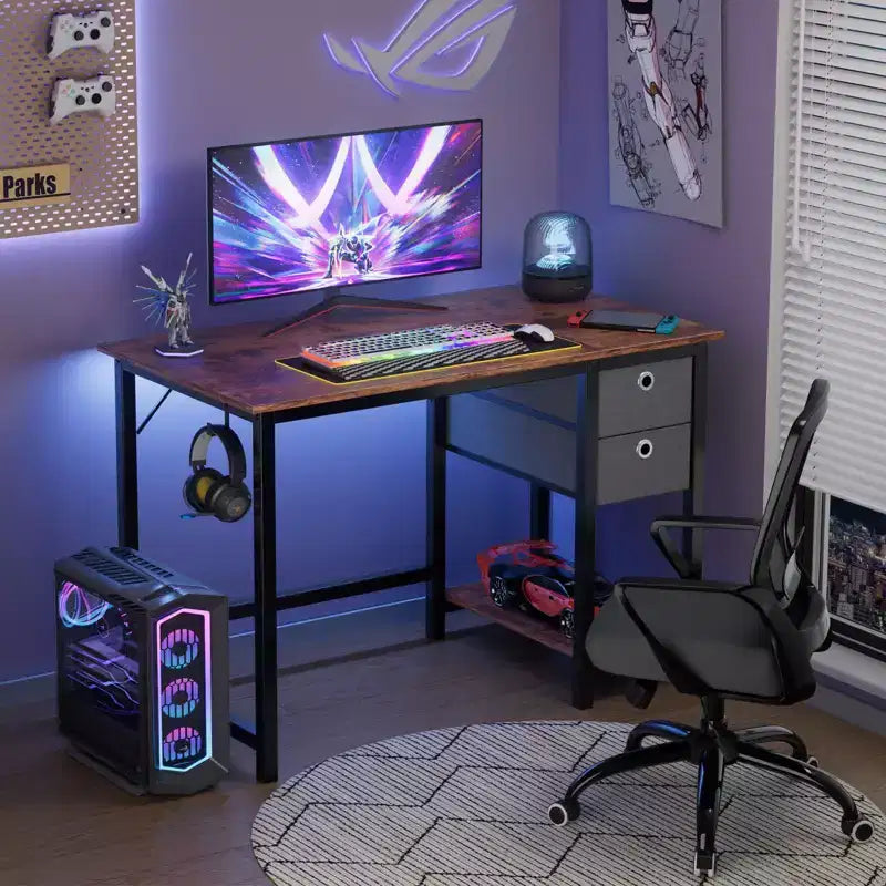 JIONJOY 40x20 Computer Desk with 2-Tier Drawers & Headphone Hook - Sturdy Particleboard & Metal Frame