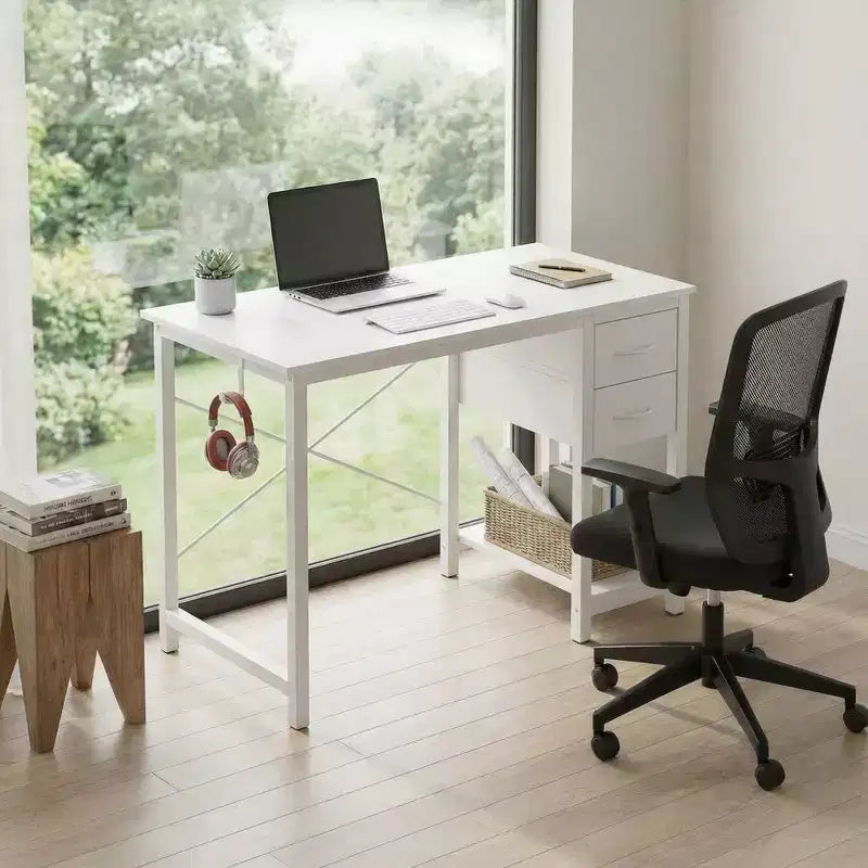 JIONJOY 40x20 Computer Desk with 2-Tier Drawers & Headphone Hook - Sturdy Particleboard & Metal Frame