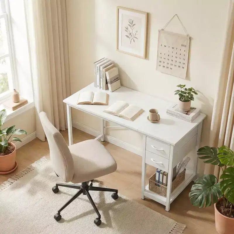 JIONJOY 40x20 Computer Desk with 2-Tier Drawers & Headphone Hook - Sturdy Particleboard & Metal Frame