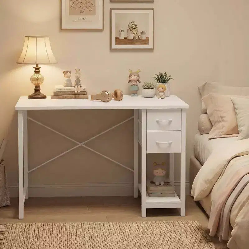 JIONJOY 40x20 Computer Desk with 2-Tier Drawers & Headphone Hook - Sturdy Particleboard & Metal Frame