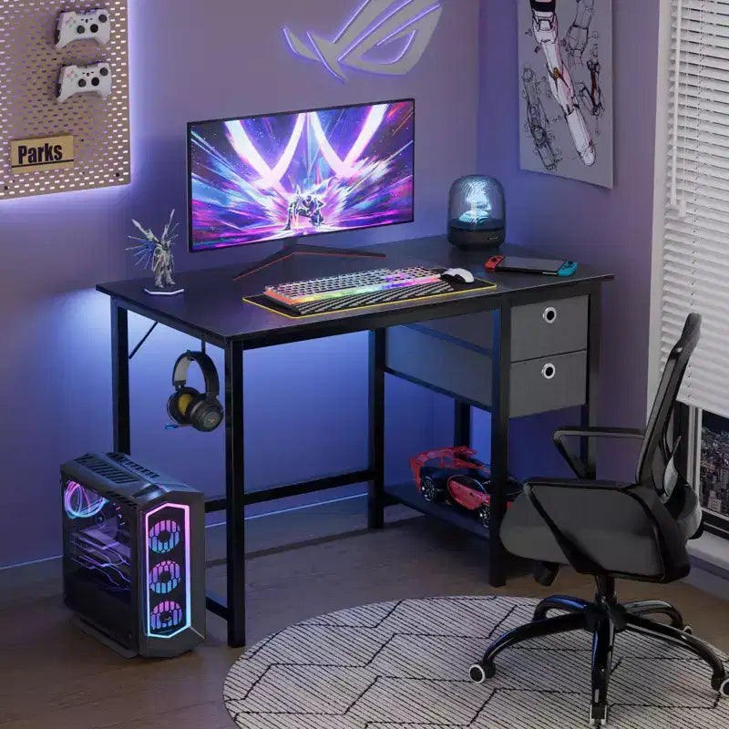 JIONJOY 40x20 Computer Desk with 2-Tier Drawers & Headphone Hook - Sturdy Particleboard & Metal Frame