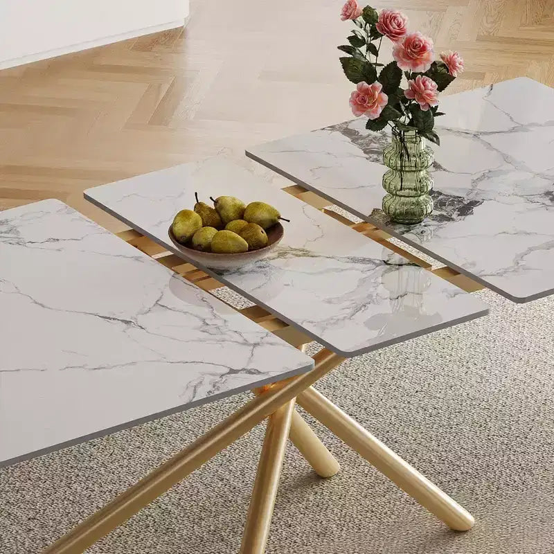 Okak 59IN Modern Expandable Dining Table with Retractable Leaf, Folding Table with Criss-Cross Legs, Kitchen Table for 4-6 Person