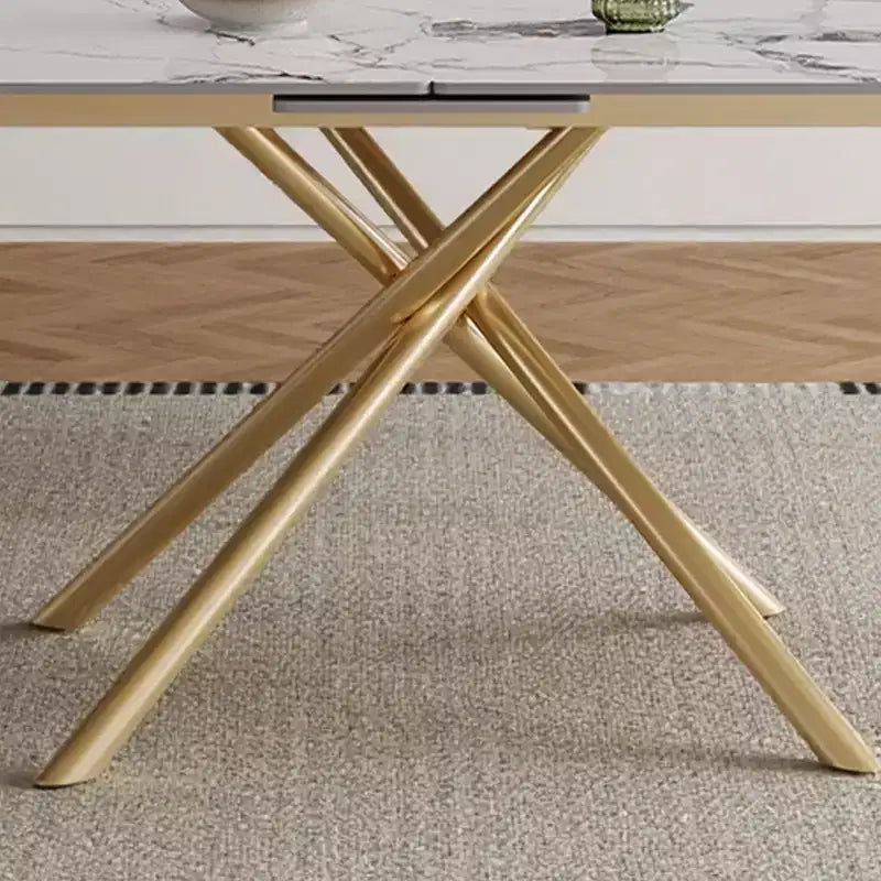 Okak 59IN Modern Expandable Dining Table with Retractable Leaf, Folding Table with Criss-Cross Legs, Kitchen Table for 4-6 Person
