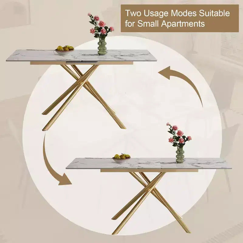 Okak 59IN Modern Expandable Dining Table with Retractable Leaf, Folding Table with Criss-Cross Legs, Kitchen Table for 4-6 Person