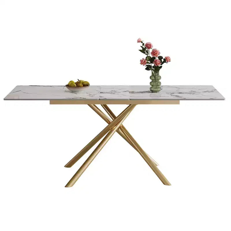 Okak 59IN Modern Expandable Dining Table with Retractable Leaf, Folding Table with Criss-Cross Legs, Kitchen Table for 4-6 Person