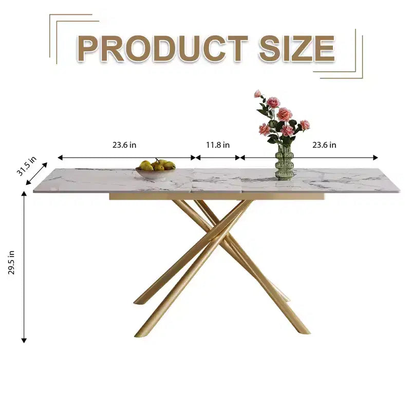 Okak 59IN Modern Expandable Dining Table with Retractable Leaf, Folding Table with Criss-Cross Legs, Kitchen Table for 4-6 Person