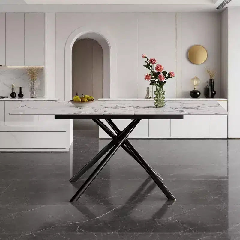 Okak 59IN Modern Expandable Dining Table with Retractable Leaf, Folding Table with Criss-Cross Legs, Kitchen Table for 4-6 Person