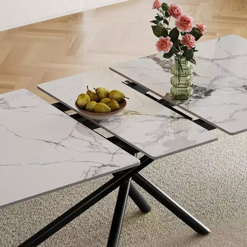 Okak 59IN Modern Expandable Dining Table with Retractable Leaf, Folding Table with Criss-Cross Legs, Kitchen Table for 4-6 Person