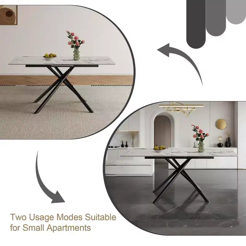 Okak 59IN Modern Expandable Dining Table with Retractable Leaf, Folding Table with Criss-Cross Legs, Kitchen Table for 4-6 Person