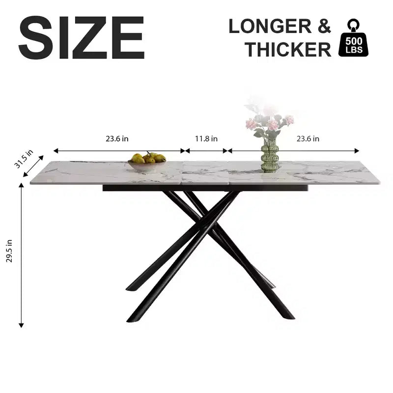 Okak 59IN Modern Expandable Dining Table with Retractable Leaf, Folding Table with Criss-Cross Legs, Kitchen Table for 4-6 Person