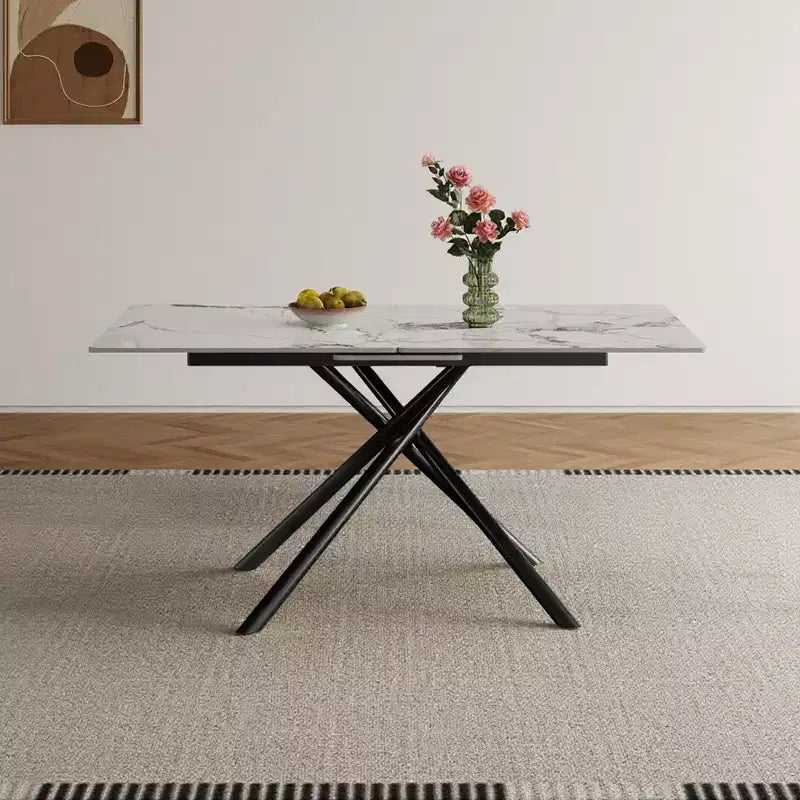 Okak 59IN Modern Expandable Dining Table with Retractable Leaf, Folding Table with Criss-Cross Legs, Kitchen Table for 4-6 Person