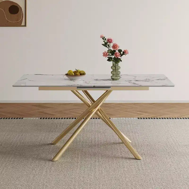 Okak 59IN Modern Expandable Dining Table with Retractable Leaf, Folding Table with Criss-Cross Legs, Kitchen Table for 4-6 Person