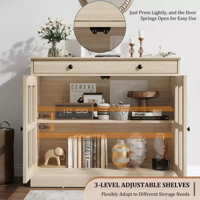 35 Sideboard Buffet Cabinets w/Glass Door & 2 Storage Drawers, Kitchen Storage Cabinet, Modern Buffets & Sideboards for Dining Room, Living Room