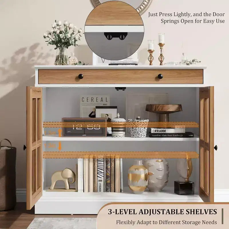 35 Sideboard Buffet Cabinets w/Glass Door & 2 Storage Drawers, Kitchen Storage Cabinet, Modern Buffets & Sideboards for Dining Room, Living Room