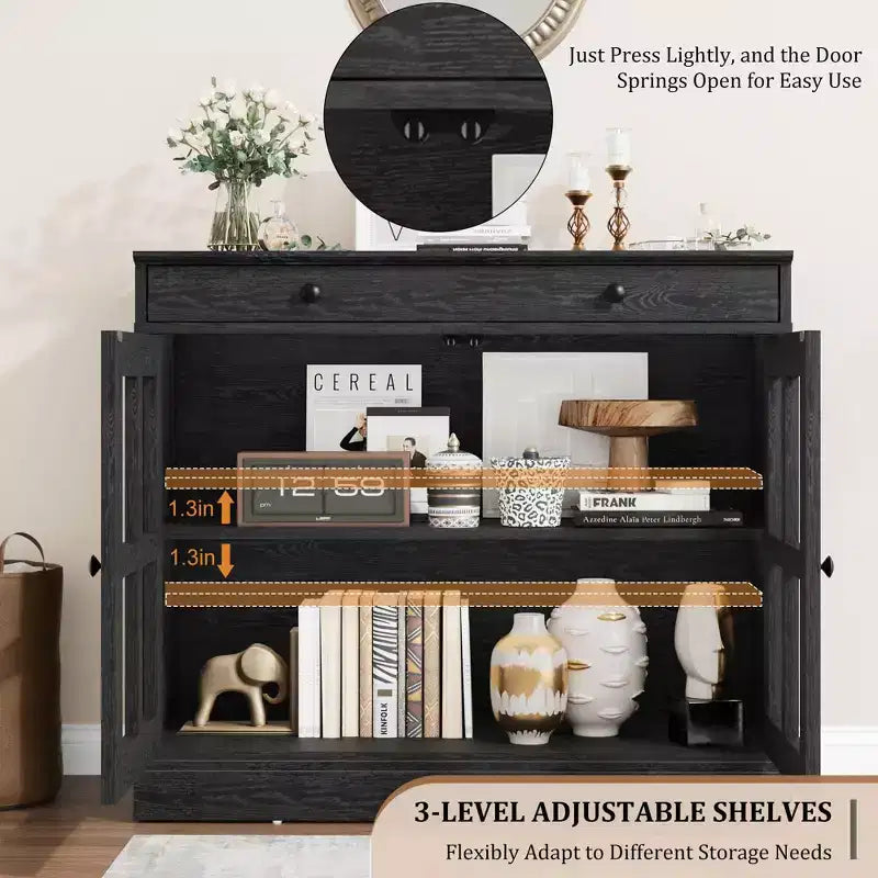 35 Sideboard Buffet Cabinets w/Glass Door & 2 Storage Drawers, Kitchen Storage Cabinet, Modern Buffets & Sideboards for Dining Room, Living Room