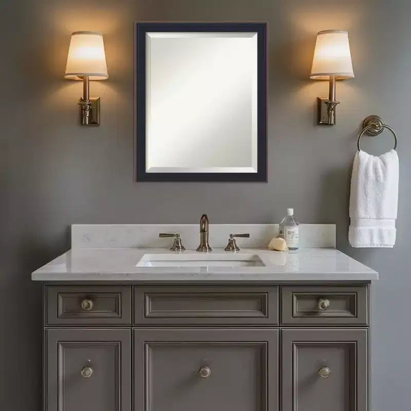 Amanti Art Havana Black Bronze Beveled Framed Bathroom Vanity Wall Mirror