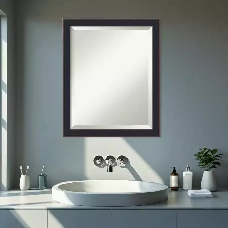 Amanti Art Havana Black Bronze Beveled Framed Bathroom Vanity Wall Mirror
