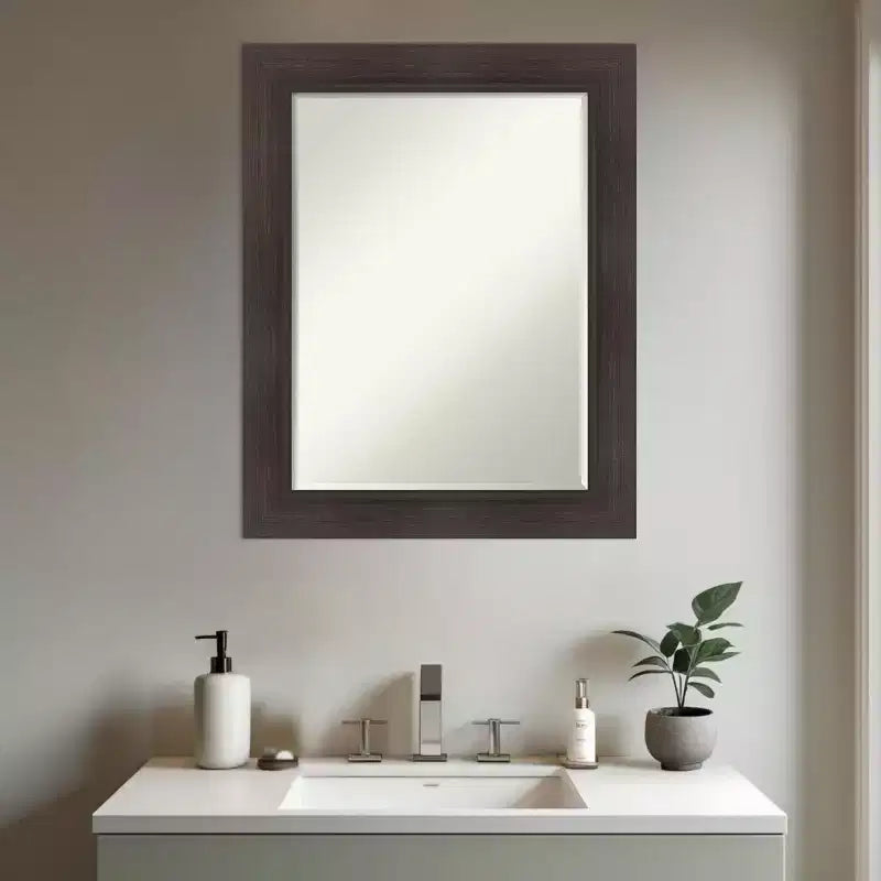 Amanti Art Sloped Half-Inch-Bevel Framed Bathroom Vanity Wall Mirror