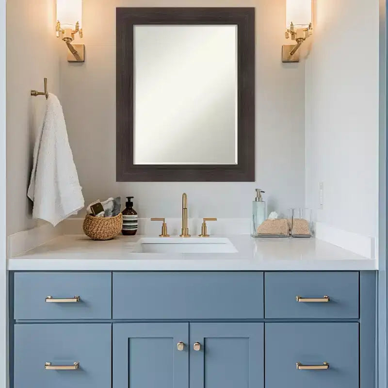 Amanti Art Sloped Half-Inch-Bevel Framed Bathroom Vanity Wall Mirror