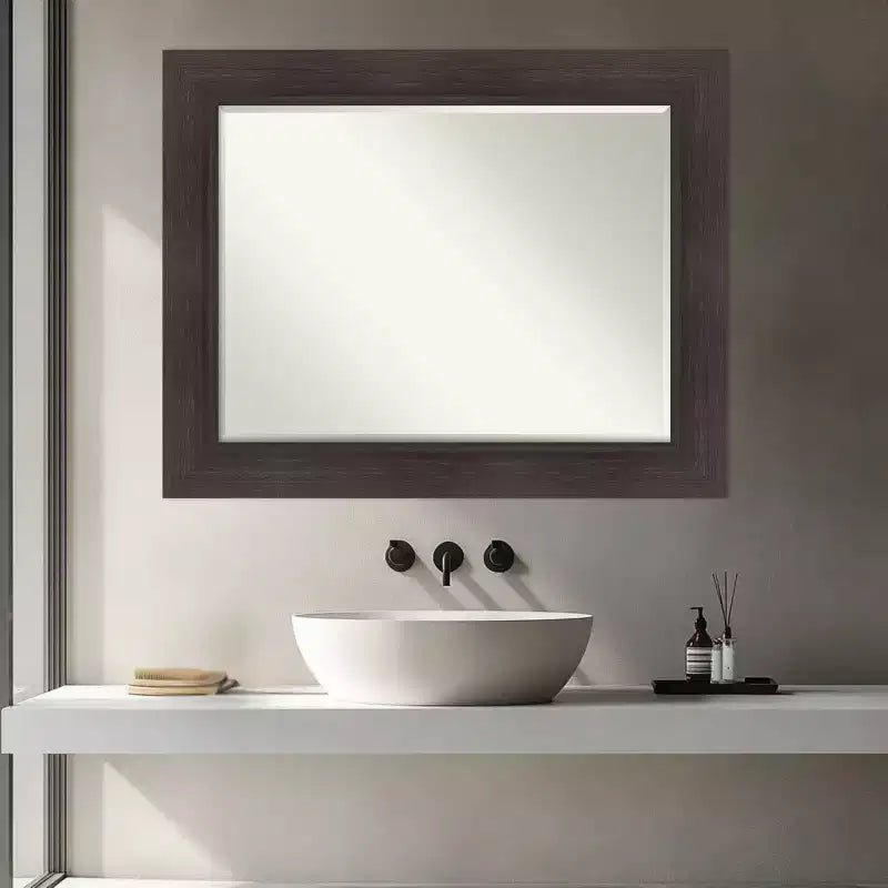Amanti Art Sloped Half-Inch-Bevel Framed Bathroom Vanity Wall Mirror