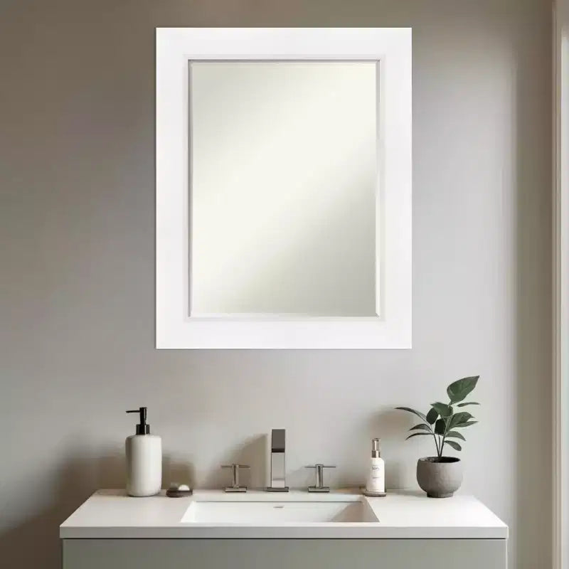 Amanti Art Sloped Half-Inch-Bevel Framed Bathroom Vanity Wall Mirror