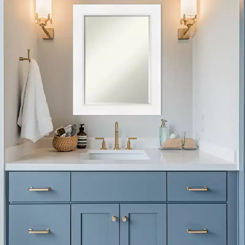 Amanti Art Sloped Half-Inch-Bevel Framed Bathroom Vanity Wall Mirror