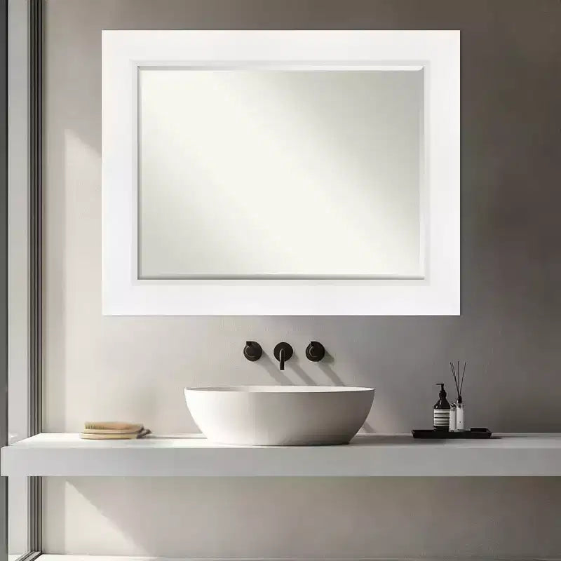 Amanti Art Sloped Half-Inch-Bevel Framed Bathroom Vanity Wall Mirror