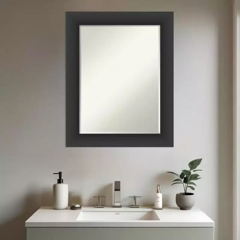 Amanti Art Sloped Half-Inch-Bevel Framed Bathroom Vanity Wall Mirror