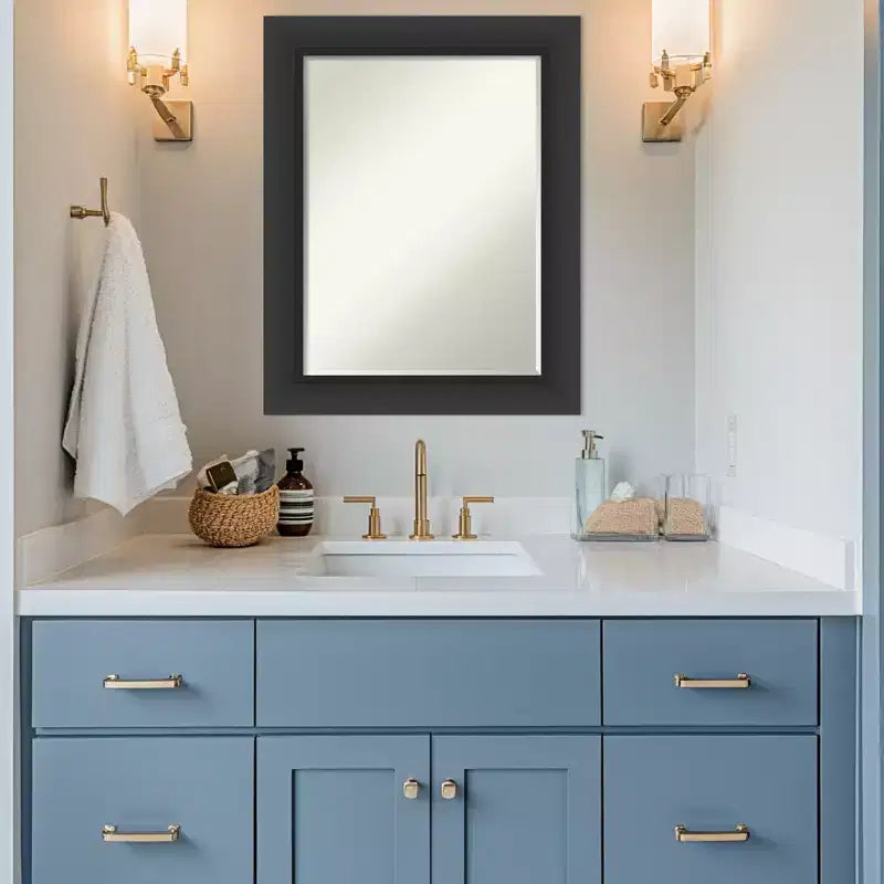 Amanti Art Sloped Half-Inch-Bevel Framed Bathroom Vanity Wall Mirror