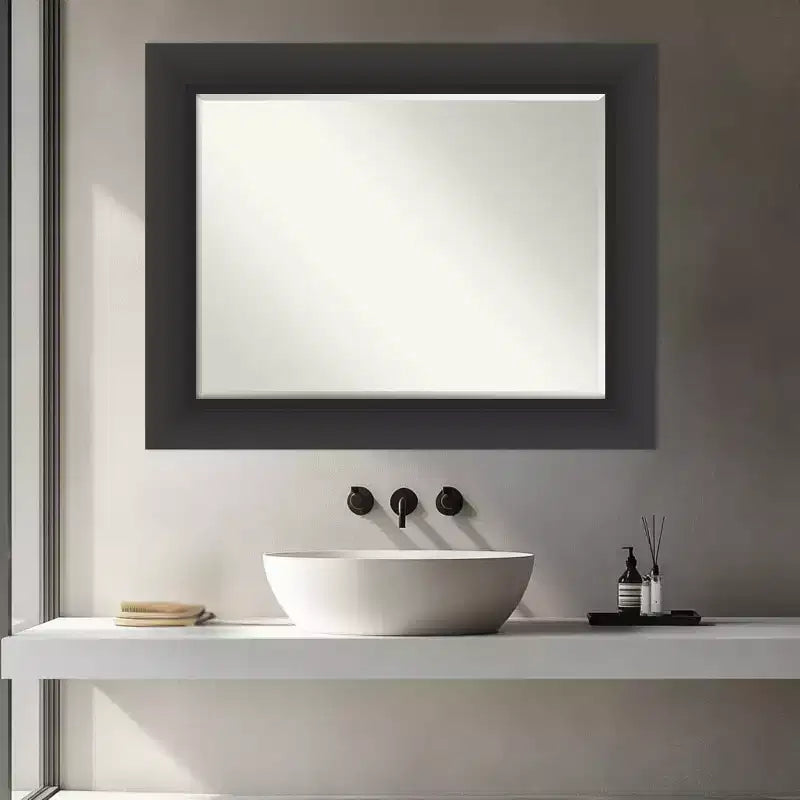 Amanti Art Sloped Half-Inch-Bevel Framed Bathroom Vanity Wall Mirror