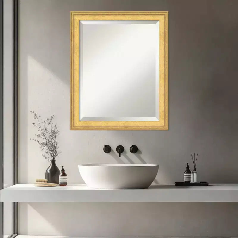Amanti Art Owen Gold Beveled Wood Framed Bathroom Vanity Wall Mirror