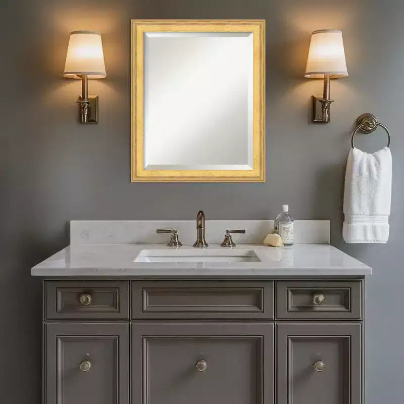Amanti Art Owen Gold Beveled Wood Framed Bathroom Vanity Wall Mirror