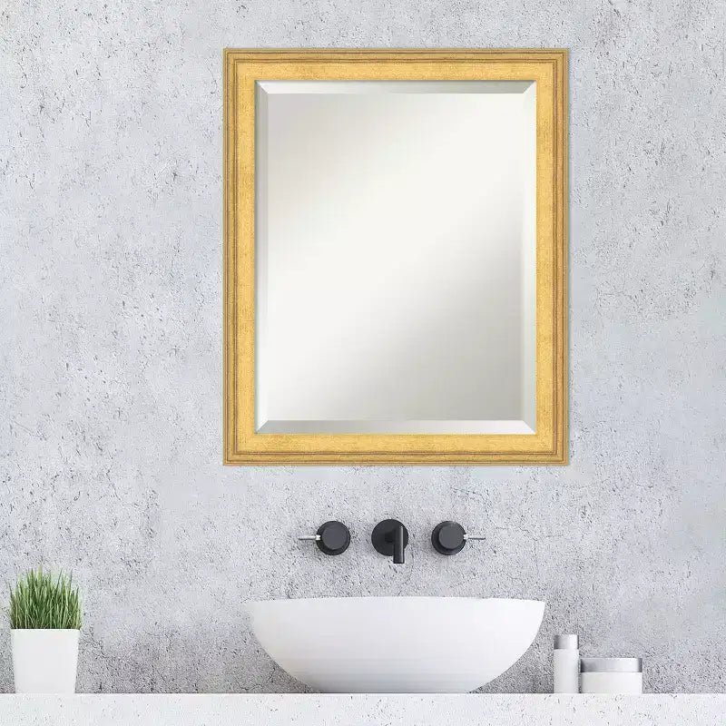 Amanti Art Owen Gold Beveled Wood Framed Bathroom Vanity Wall Mirror