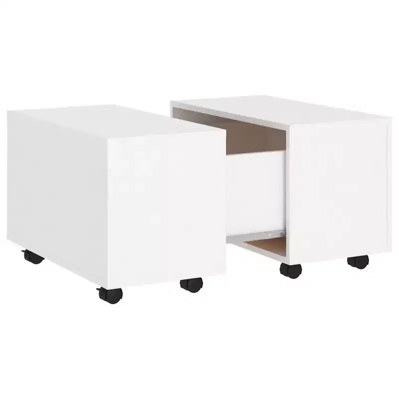 vidaXL Engineered Wood Coffee Table with Storage- Extendable, Modern Look with Mobility (Wheels), White, Square Shape, Easy to Clean