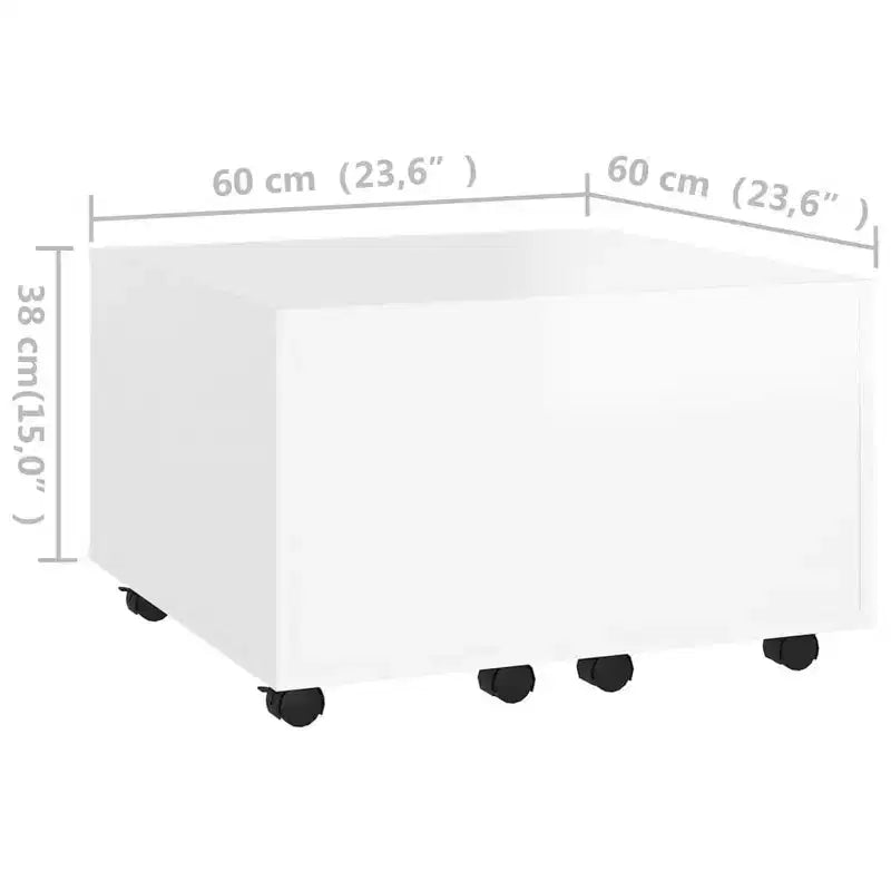 vidaXL Engineered Wood Coffee Table with Storage- Extendable, Modern Look with Mobility (Wheels), White, Square Shape, Easy to Clean