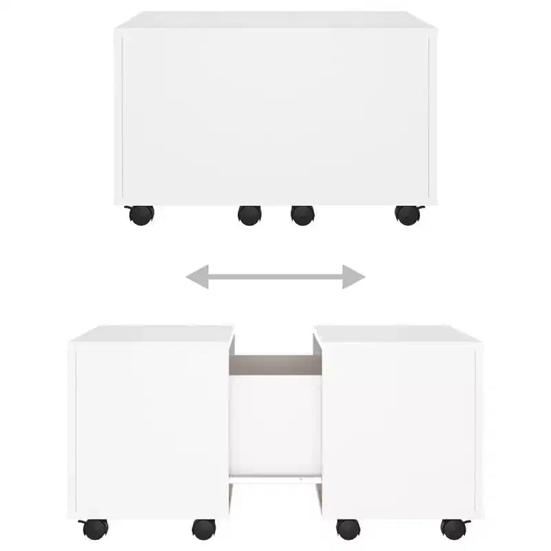 vidaXL Engineered Wood Coffee Table with Storage- Extendable, Modern Look with Mobility (Wheels), White, Square Shape, Easy to Clean
